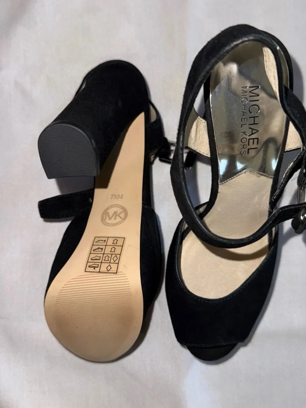 Michael Kors Black Suede Platform Peep-Toe Block Heels